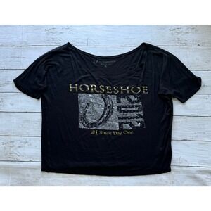 Horseshoe Women's Black Sequin Flowy Short Sleeve Top Small